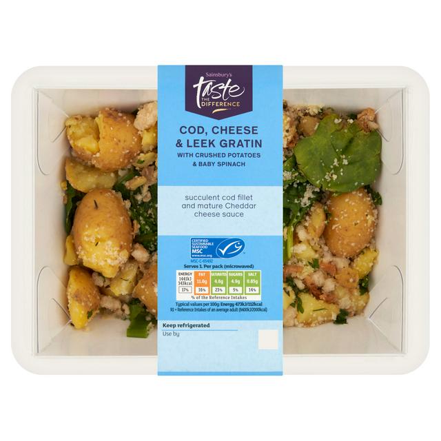 Sainsbury's Cod, Cheese & Leek Gratin with Crushed Potatoes & Baby Spinach, Taste the Difference 385g