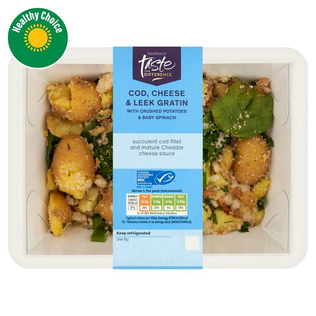 Sainsbury's Cod, Cheese & Leek Gratin with Crushed Potatoes & Baby Spinach, Taste the Difference 385g
