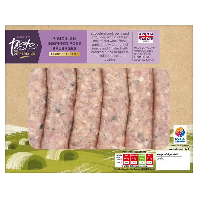 Sainsbury's Traditional Style Sicilian Inspired British Pork Sausages,Taste the Difference x6 454g