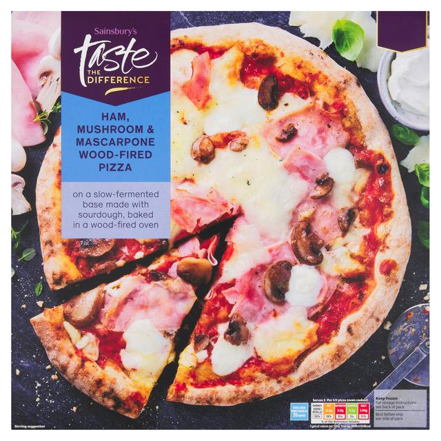 Sainsbury's Ham Mushroom & Mascarpone Wood Fired Pizza, Taste the Difference 410g