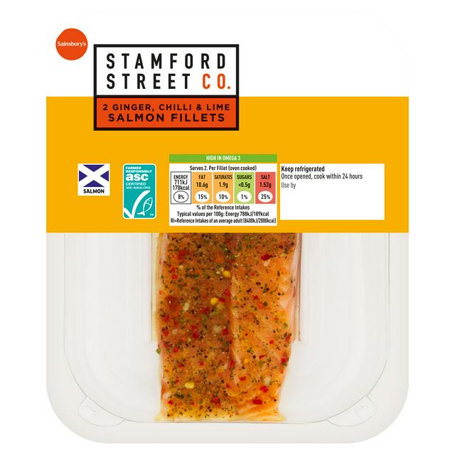 Stamford Street Co. Ready to Cook ASC Salmon Fillet Infusions Ginger, Chilli & Lime 220g