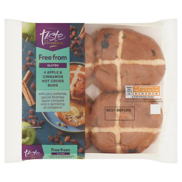 Sainsbury's Free From 4 Apple & Cinnamon Hot Cross Buns, Taste the Difference 240g
