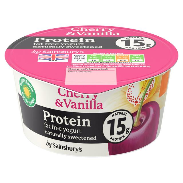 Sainsbury's Cherry & Vanilla Protein Fat Free Yogurt 165g