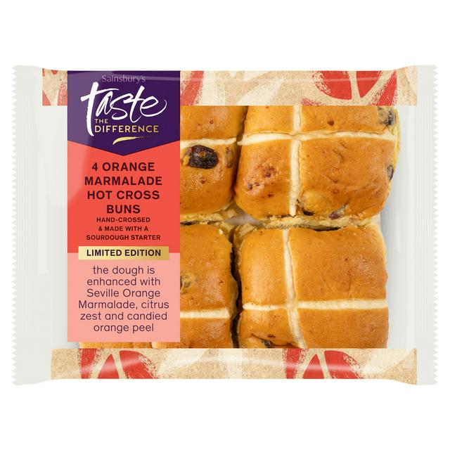 Sainsbury's 4 Orange Marmalade Hot Cross Buns Limited Edition, Taste the Difference 260g
