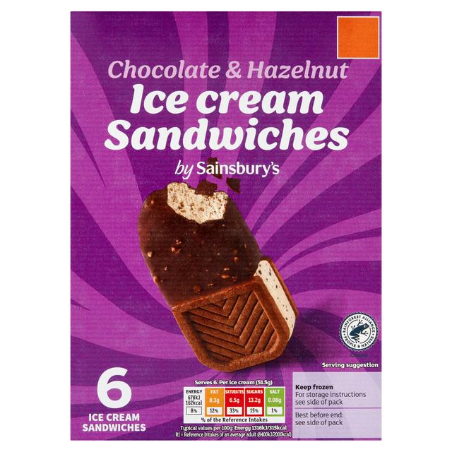 Sainsbury's Chocolate & Hazelnut Ice Cream Sandwiches 309g
