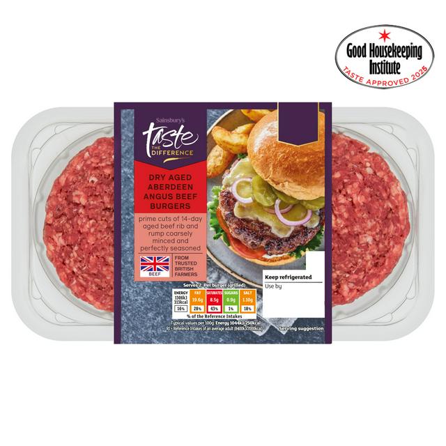 Sainsbury's 2 Dry Aged Aberdeen Angus Beef Burgers, Taste the Difference 340g