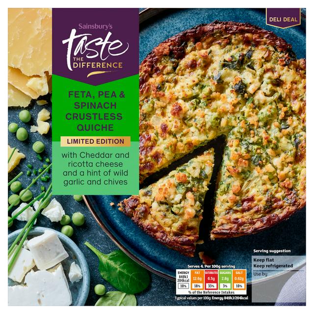 Sainsbury's Feta, Pea & Spinach Crustless Quiche, Limited Edition, Taste the Difference 400g
