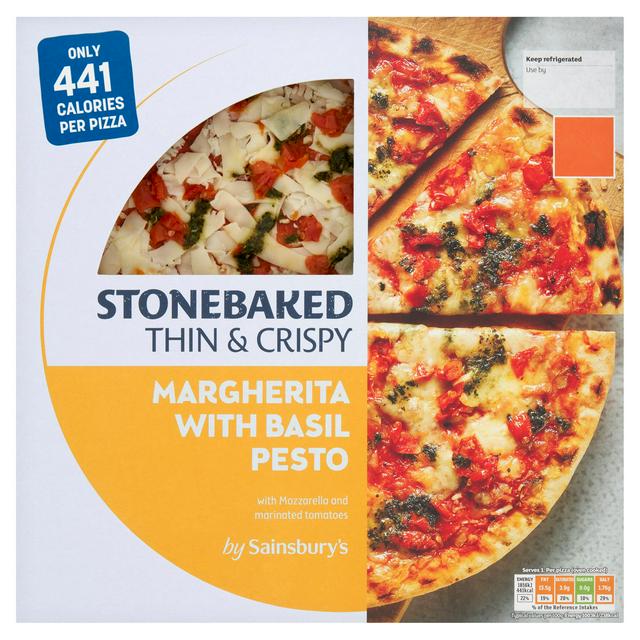 Sainsbury's Stonebaked Thin & Crispy Margherita with Basil Pesto 200g
