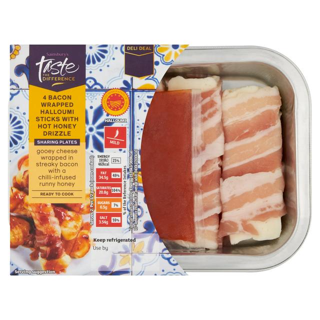 Sainsbury's Bacon Wrapped Halloumi Sticks with Hot Honey Drizzle, Taste the Difference x4 250g