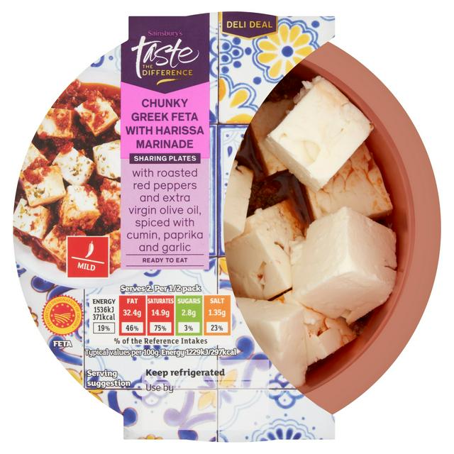 Sainsbury's Chunky Greek Feta with Harissa Marinade, Taste the Difference 250g