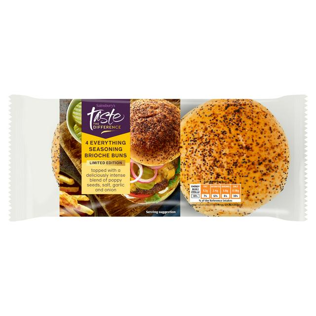 Sainsbury's Everything Seasoning Brioche Buns Rolls, Limited Edition, Taste the Difference x4