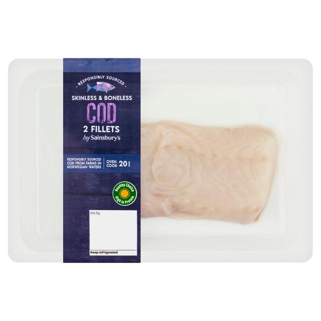 Sainsbury's Skinless & Boneless Cod Fillets x2 250g