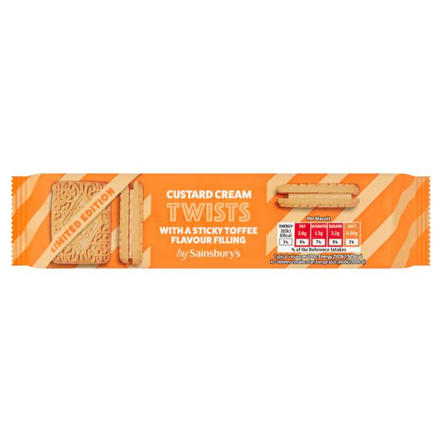 Sainsbury's Custard Cream Twists with a Sticky Toffee Flavour Filling 150g