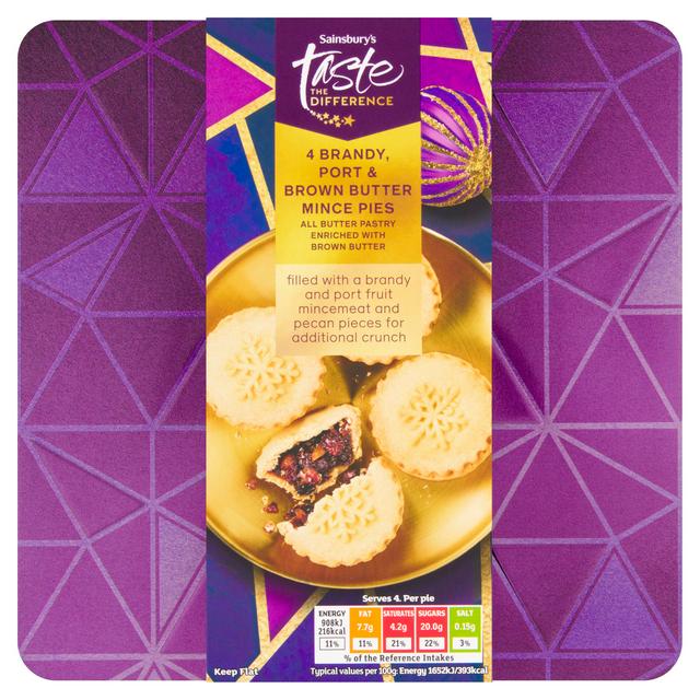Sainsbury's Brandy, Port & Brown Butter Mince Pies, Taste the Difference x4 220g