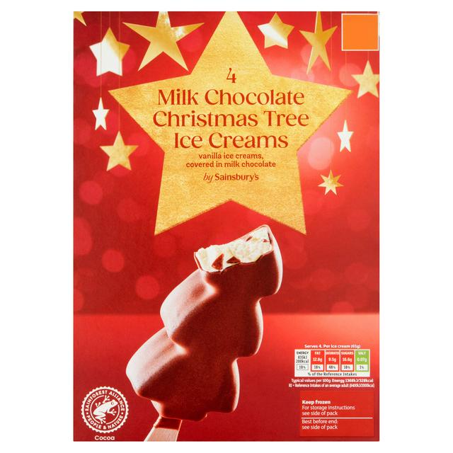 Sainsbury's Milk Chocolate Christmas Tree Ice Creams 4 x 90ml