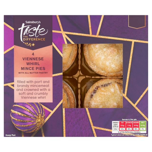 Sainsbury's Viennese Whirl Brandy Mince Pies, Taste the Difference x4