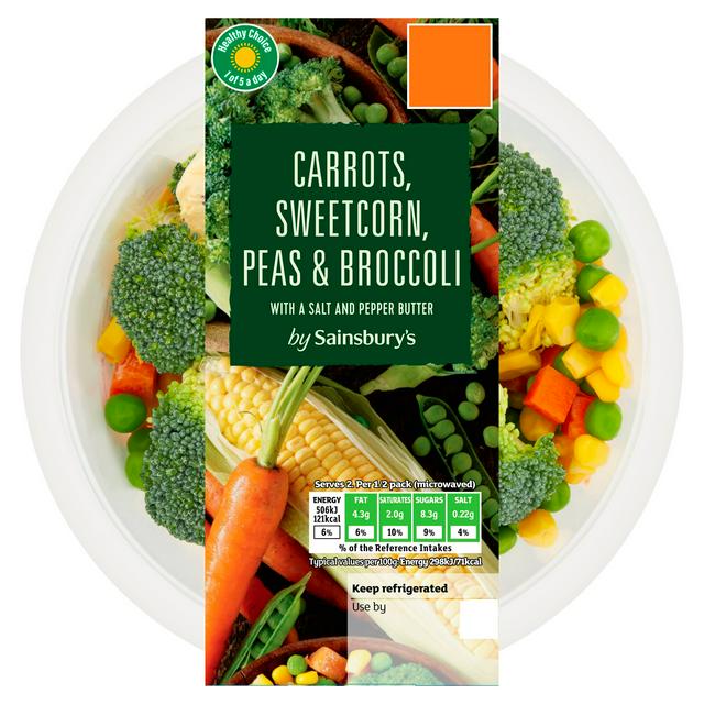 Sainsbury's Carrots, Sweetcorn, Peas & Broccoli with a Salt & Pepper Butter 350g
