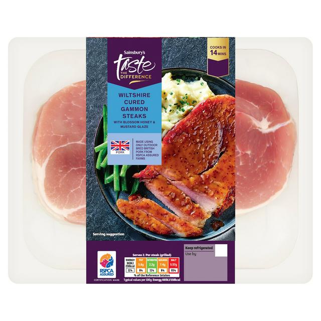 Sainsbury's Wiltshire Cured Gammon Steaks with Blossom Honey & Mustard Glaze, Taste the Difference 450g