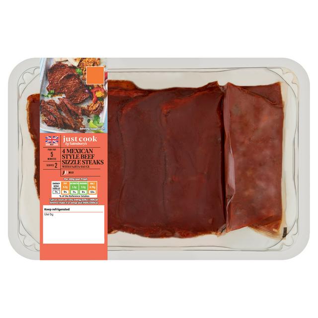 Sainsbury's Just Cook Mexican Style Beef Sizzle Steaks with Fajita Sauce 310g