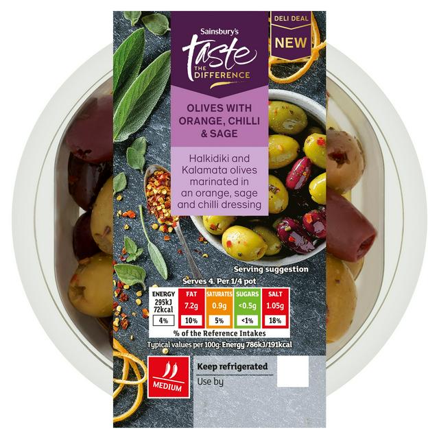 Sainsbury's Olives with Orange, Chilli & Sage, Taste the Difference 150g