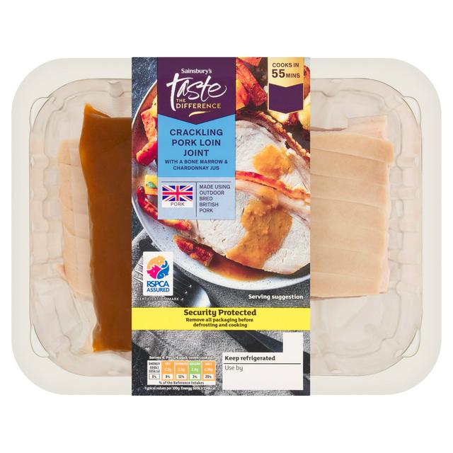 Sainsbury's Just Cook Crackling Pork Loin Joint with a Bone Marrow & Chardonnay Jus, Taste the Difference 850g