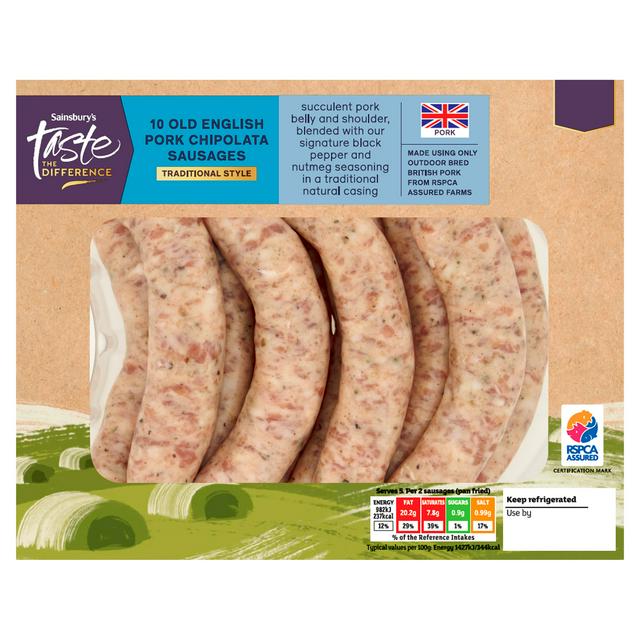 Sainsbury's 10 Old English Pork Chipolata Sausages, Taste the Difference 400g