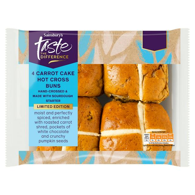 Sainsbury's 4 Carrot Cake Hot Cross Buns Limited Edition, Taste the Difference 260g