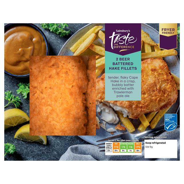 Sainsbury's Taste the Difference 2 Beer Battered Hake Fillets 365g