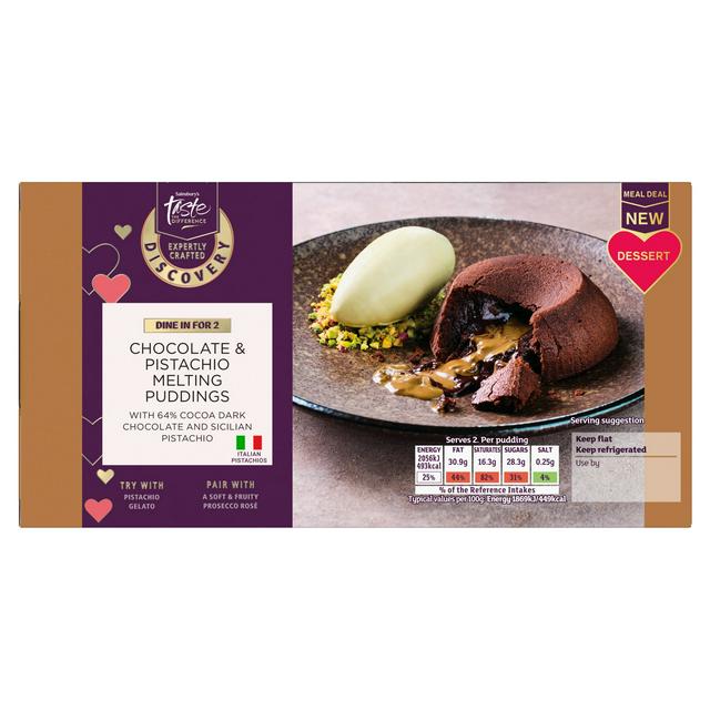 Sainsbury's Discovery 2 x 110g Chocolate & Pistachio Melting Puddings, Taste the Difference