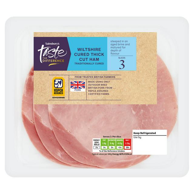 Sainsbury's 3 x Wiltshire Cured Thick Cut Ham Slices, Taste the Difference 120g