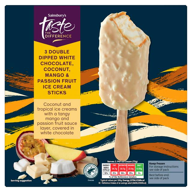 Sainsbury's 3 x 85ml Double Dipped Ice Cream Sticks, Taste the Difference