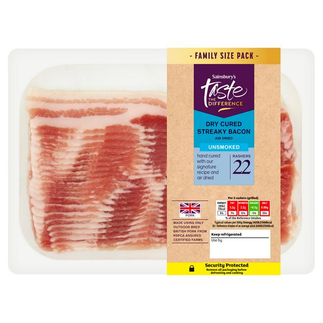 Sainsbury's Taste the Difference Dry Cured Streaky Bacon Unsmoked 346g