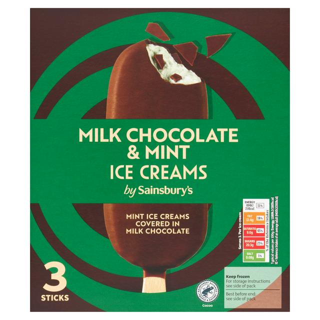 Sainsbury's 3 x Milk Chocolate & Mint Ice Creams 330ml