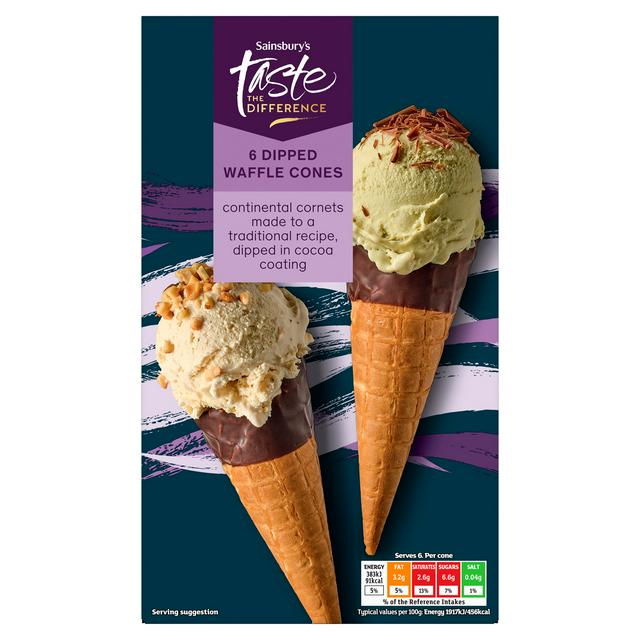 Sainsbury's 6 x Dipped Waffle Cones, Taste the Difference