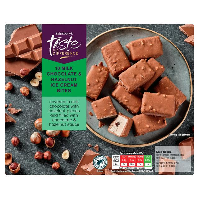 Sainsbury's 10 x 28ml Milk Chocolate & Hazelnut Ice Cream Bites, Taste the Difference