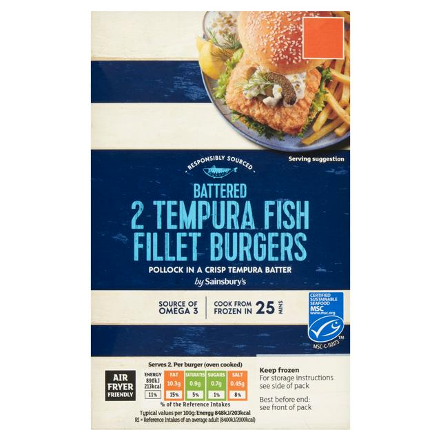 Sainsbury's 2 x Battered Tempura Fish Fillet Burgers 227g