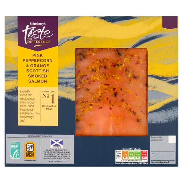 Sainsbury's Taste the Difference Pink Peppercorn & Orange Scottish Smoked Salmon 100g