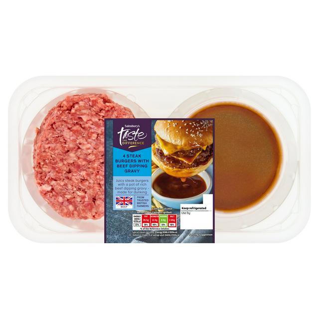 Sainsbury's 4 x Beef Dipping Gravy Steak Burgers, Taste the Difference 520g