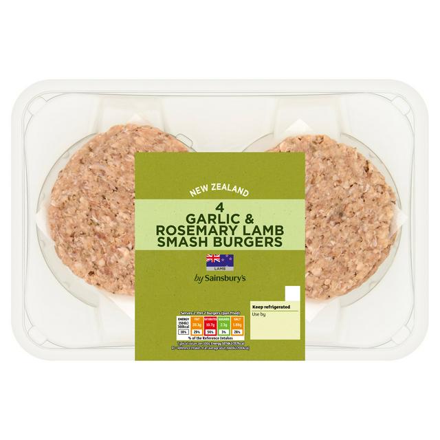 Sainsbury's 4 x Garlic & Rosemary Lamb Smash Burgers 340g