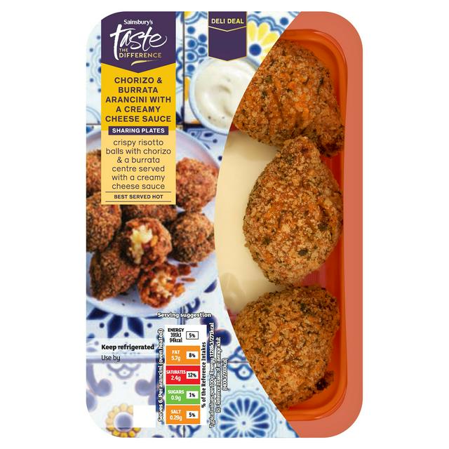 Sainsbury's Taste the Difference Chorizo & Burrata Arancini with a Creamy Cheese Sauce 220g