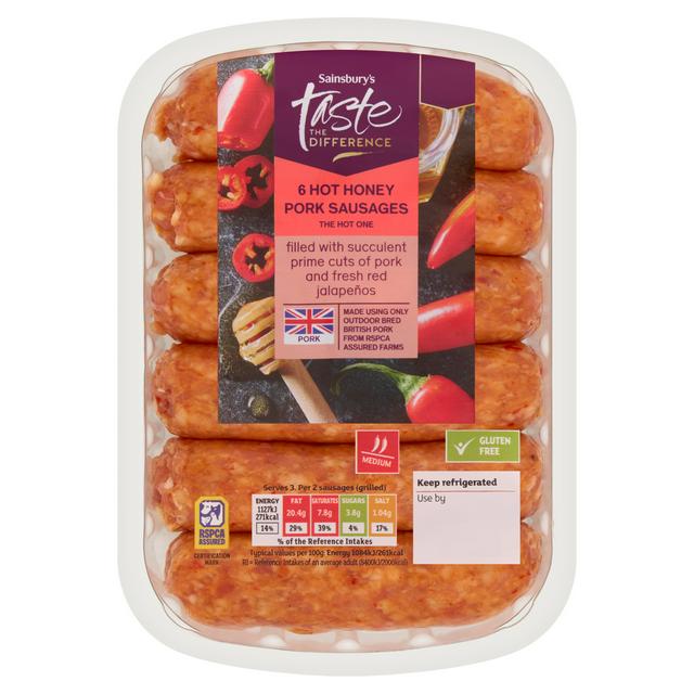 Sainsbury's Taste the Difference 6 Hot Honey Pork Sausages 400g