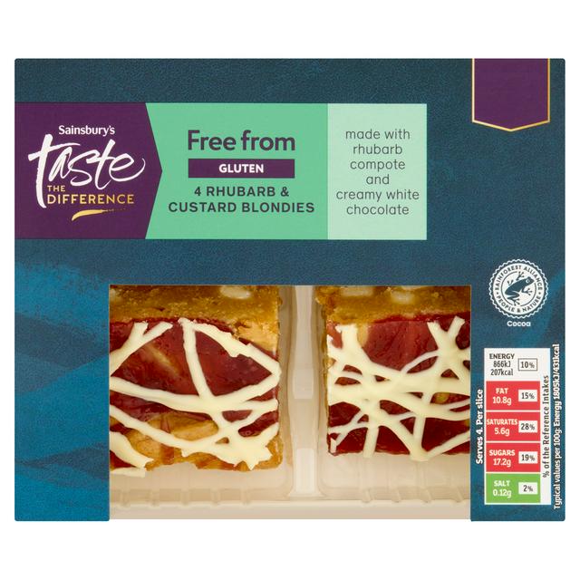 Sainsbury's Free From 4 x Rhubarb & Custard Blondies 154g, Taste the Difference