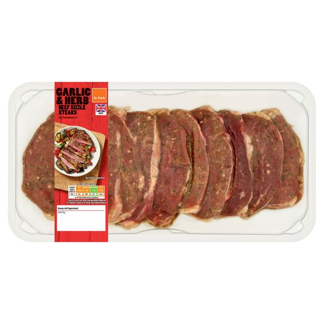 Sainsbury's 680g Garlic & Herb Beef Sizzle Steaks