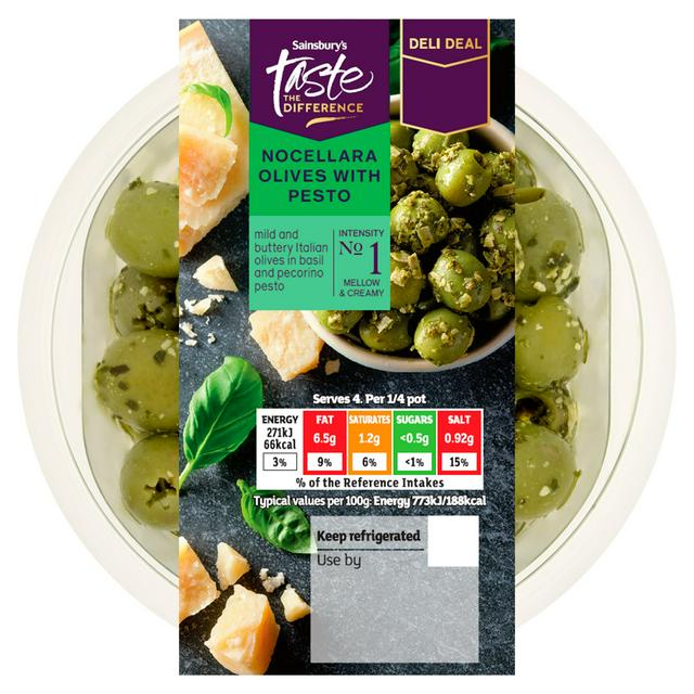 Sainsbury's 140g Nocellara Olives with Pesto, Taste the Difference