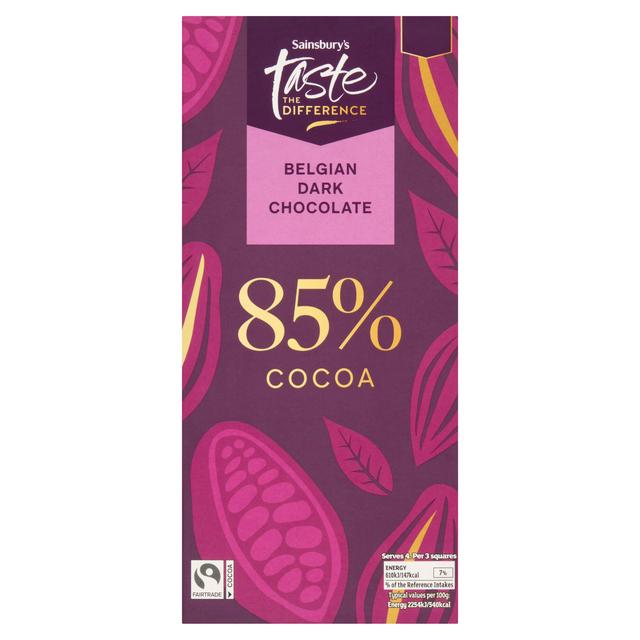 Sainsbury's 100g Cocoa Belgian 85% Dark Chocolate Bar, Taste the Difference