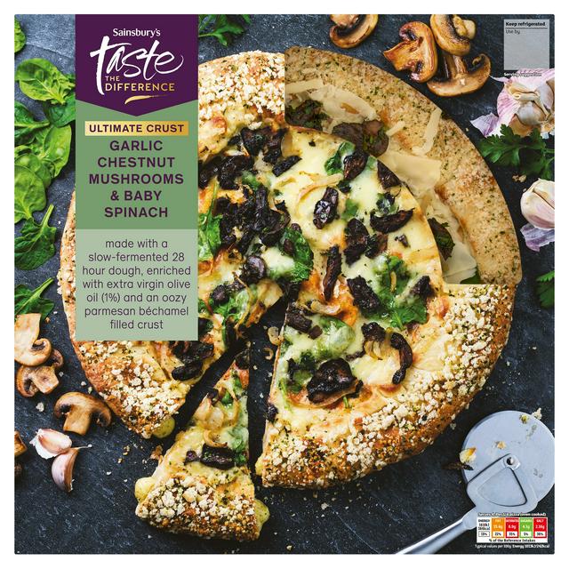 Sainsbury's 639g Garlic Chestnut Mushrooms & Baby Spinach Pizza, Taste the Difference
