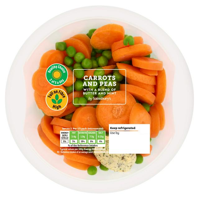 Sainsbury's Carrots and Peas with a Blend of Butter and Mint 350g