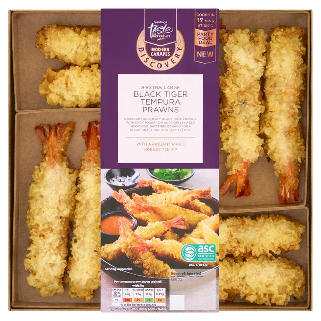 Sainsbury's Discovery 8 x Black Tiger Tempura Prawns, Taste the Difference 242g