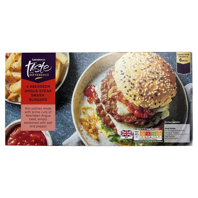 Sainsbury's 4 x Aberdeen Angus Steak Smash Burgers, Taste the Difference 340g