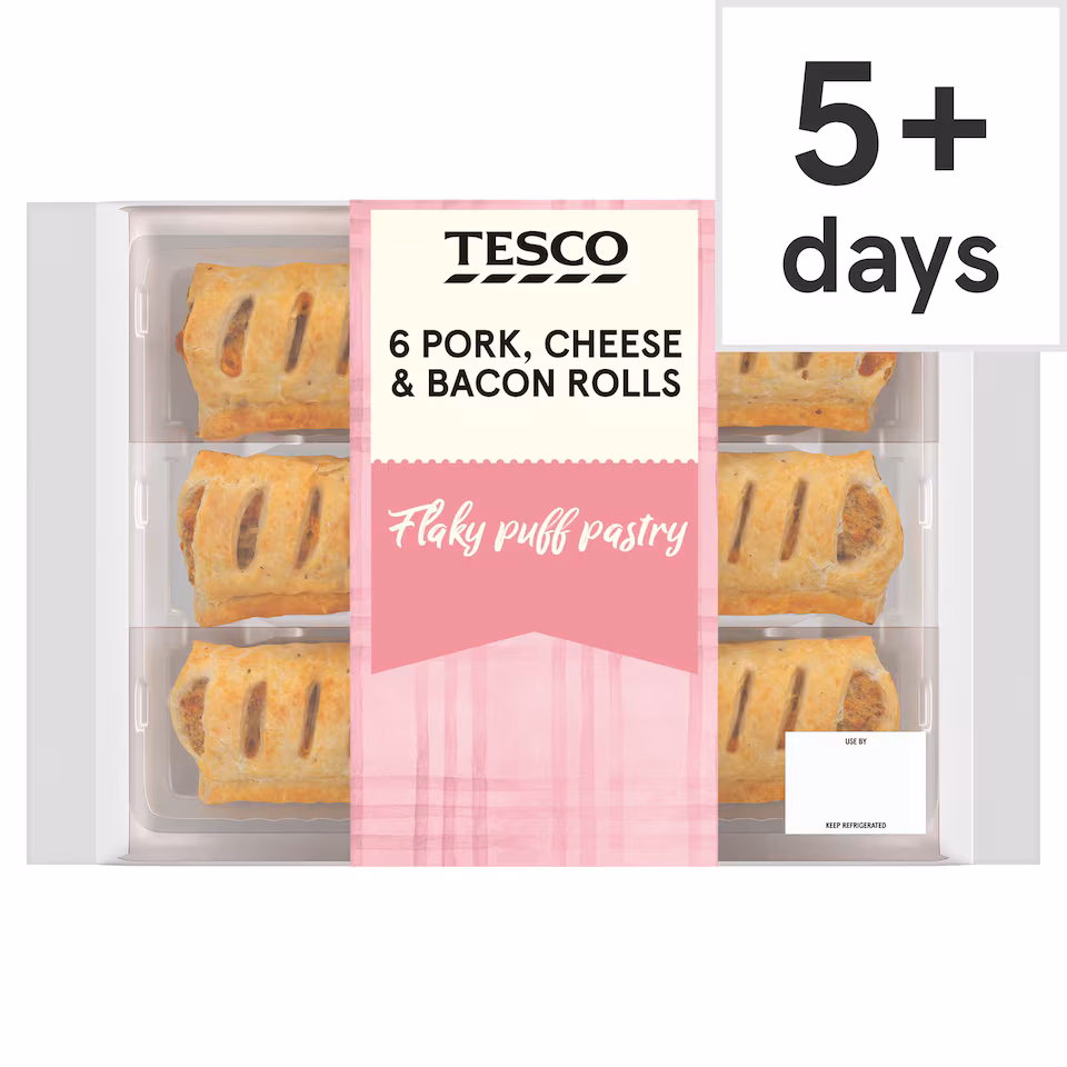 Tesco 6 Cheese & Bacon Rolls 360g.